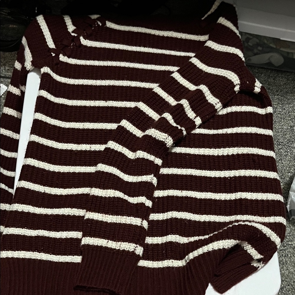 Striped Maroon and Cream Sweater